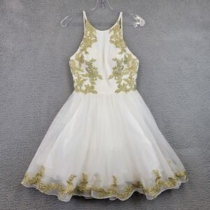 Eureka Formal Dress‎ Women's XS White Short Ethereal Goddess Gladiator Gold Bead